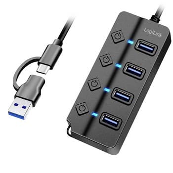 HUB USB 4P ALIM LOGILINK PRETO